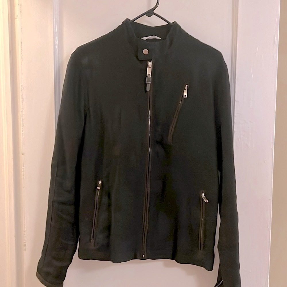 Zara Man black linen moto-jacket; Large